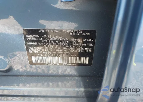 2020 Subaru Forester Premium из США, поврежденный, VIN JF2SKAJC4LH532862